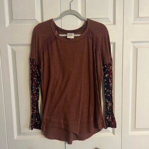 Knox Rose Burgundy Long Sleeve Top with Floral Detail